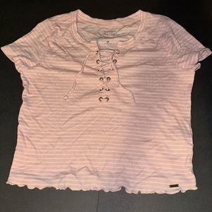 Hollister medium pink and white striped tee
